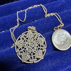 Solid 925 Silver Brigid Ashwood Celtic Pentagram Crescent Moon Knotwork Pendant